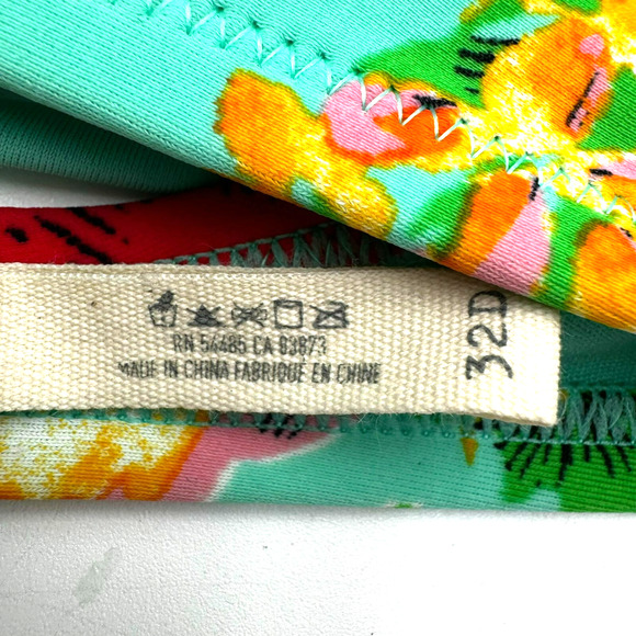 AERIE 32D Teal Pink Floral Hibiscus Tropical Padded Push Up Bikini Top Swimwear - Picture 6 of 6